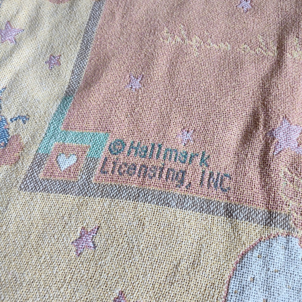 Hallmark Tapestry Nursery Throw Blanket Goodwin Weavers Angel Bears Fringe 36x46 - Picture 8 of 9